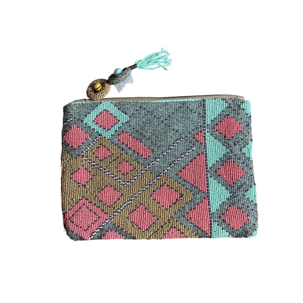 Jasper & Jeera Peach Teal Beaded Clutch